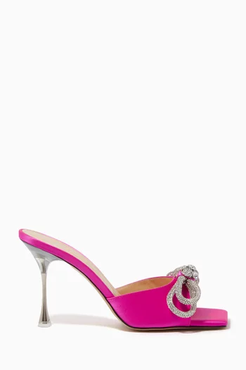Double Bow Crystal Square Mules in Satin & Leather