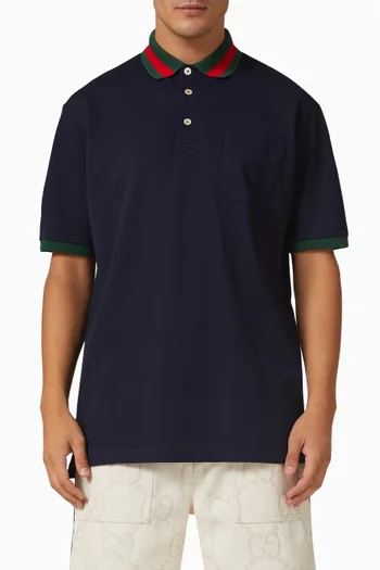 Web Collar Polo Shirt in Stretch Cotton Piquet