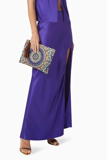 Zellij Glass-bead Embroidered Pouch in Cotton and Viscose 