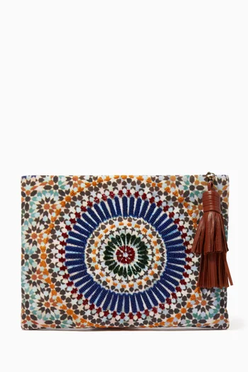 Zellij Glass-bead Embroidered Pouch in Cotton and Viscose 