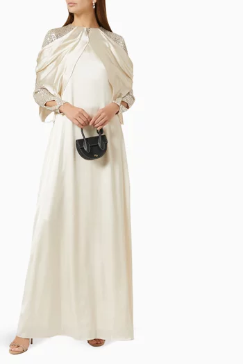Reema Sequin Sleeve Draped Maxi Dress in Silk  
