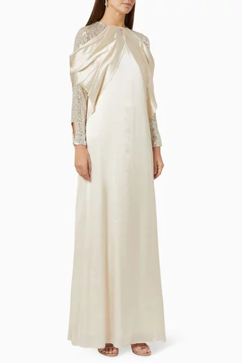 Reema Sequin Sleeve Draped Maxi Dress in Silk  
