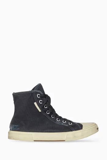 Paris High Top Sneakers in Destroyed Cotton & Rubber 