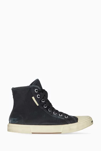 Paris High Top Sneakers in Destroyed Cotton & Rubber