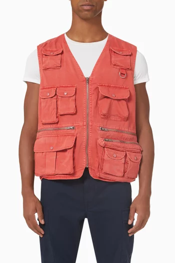 Flap-pocket Outdoor Vest in Faded Cotton-twill