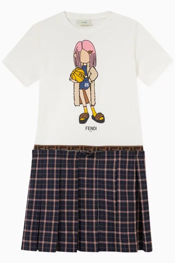 Checked Cartoon Dress in Cotton