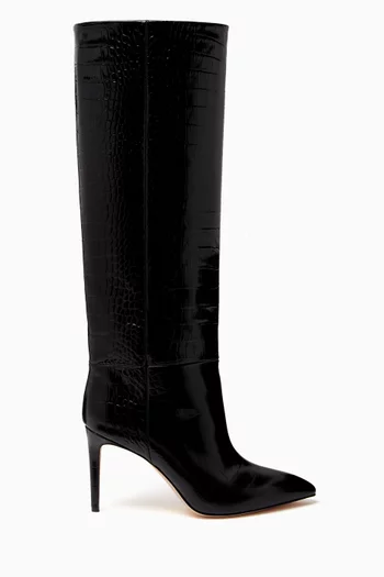 85 Knee Boots in Croc-embossed Leather