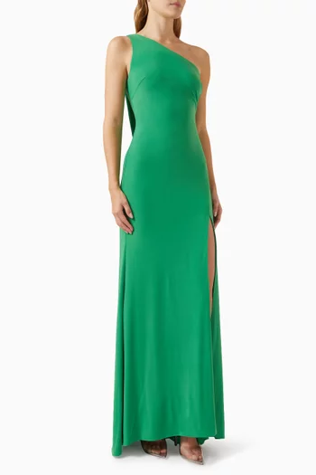 One-shoulder Draped Back Gown in Jersey