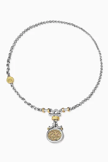Garnet Love T-lock Necklace in Sterling Silver & 18kt Gold