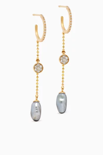 Links of Love Pearl Drop Diamond Hoop Earrings in 18kt Yellow Gold
