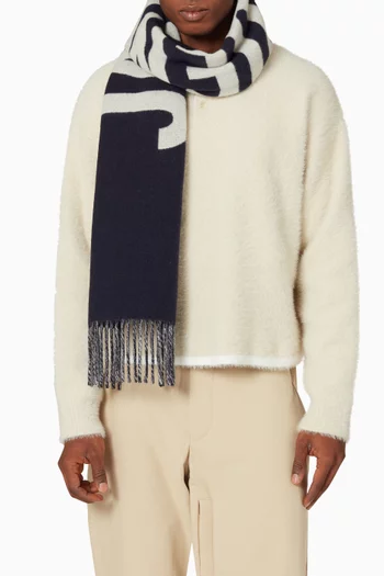 Logo Fringed Scarf in Wool