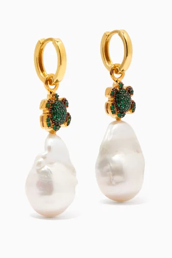 Mini Turtle Baroque Earrings in 24kt Gold-plated Bronze