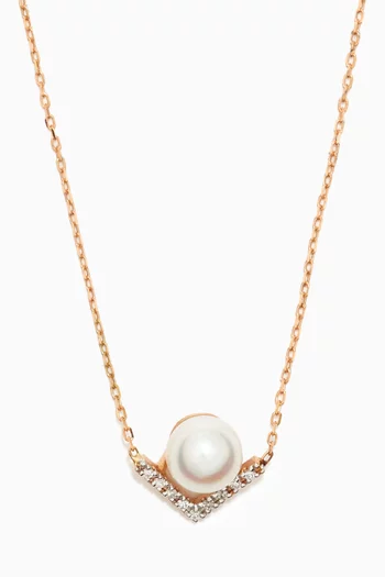 Right Angle Pearl & Diamond Necklace in 14kt Yellow Gold