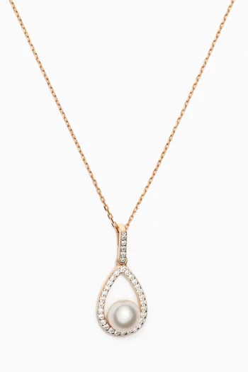 Diamond Pearl Tear Drop Necklace in 14kt Yellow Gold