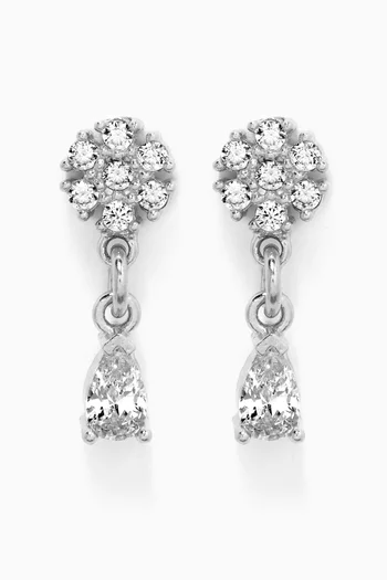Flower Crystal Drop Earrings in Sterling Silver
