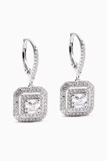 Square Crystal Drop Earrings in Sterling Silver