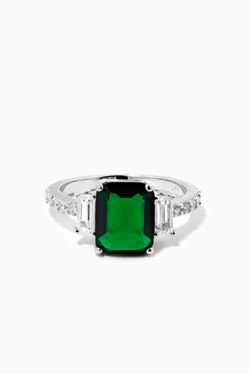 Emerald-cut Stone Crystal Ring in Sterling Silver
