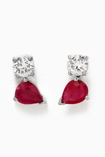 Diamond & Ruby Duo Stud Earrings in 18kt Gold