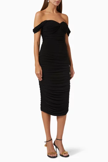 Walter Off-shoulder Midi Dress in Lycra