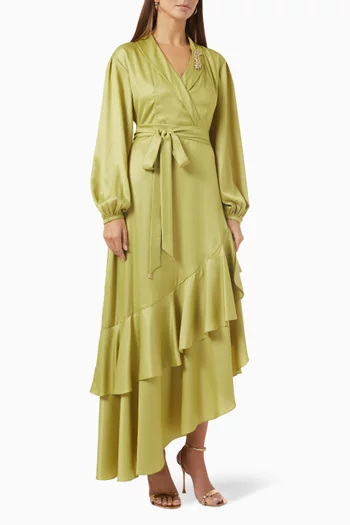 Asymmetrical Ruffled Dress in Silk