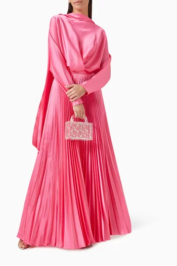 Henley Pleated Maxi Skirt in Metallic-crepe