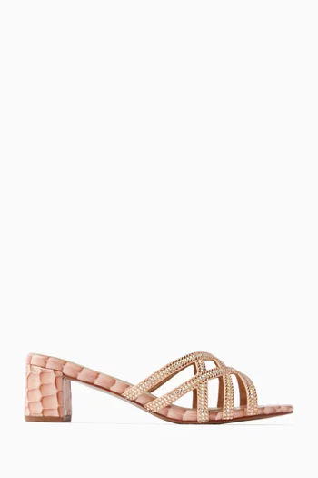 Amos Crystal Mule Sandals in Snake-print Leather