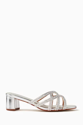 Amos Crystal Mule Sandals in Metallic Leather