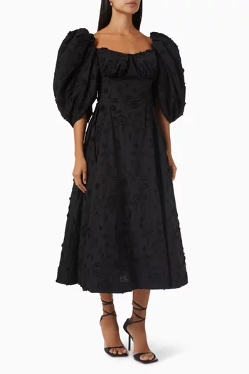 فستان متوسط الطول بقصة منفوخة ونقشة زهور قطن