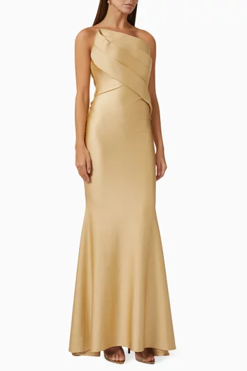 Angle-pleat Bow Gown in Lycra-jersey