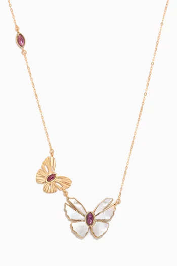 Farfasha Sunkiss Butterfly Amethyst & Mother of Pearl Necklace in 18kt Gold