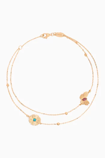 Farfasha Sunkiss Amethyst & Turquoise Double Anklet in 18kt Gold