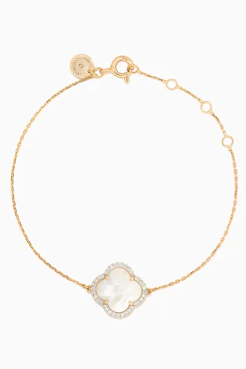 Victoria Clover Mother of Pearl & Diamonds Bracelet in 18kt Gold