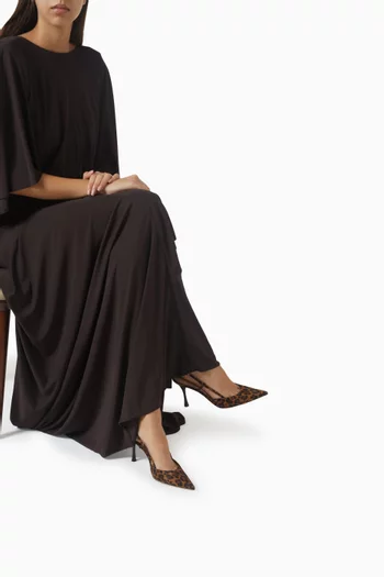 حذاء كلاسيك اسينت بسير خلفي وكعب 85 مم جلد بنقشة جلد الفهد