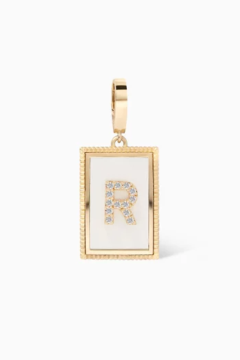 A2Z "R" Letter Tag Diamond Charm Pendant in 18kt Yellow Gold