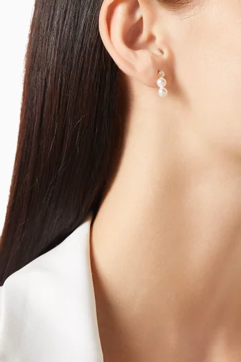 Crystal & Double Pearl Drop Earrings in Gold-plated Brass