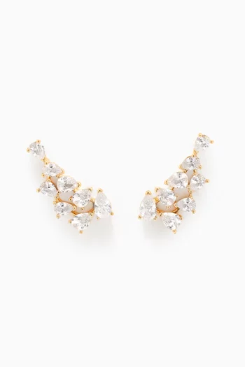 CZ Pear-cut Cluster Earrings in Gold-plated Brass
