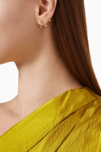 CZ Floral Ear Jacket Earrings in Gold-plated Brass