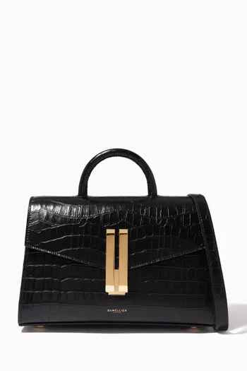 The Midi Montreal Top Handle Bag in Croc-embossed Leather