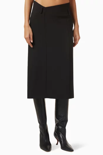 Angled-waist Midi Skirt in Crepe