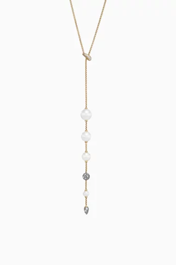 Pavé Diamond & Pearl Y Necklace in 18kt Gold