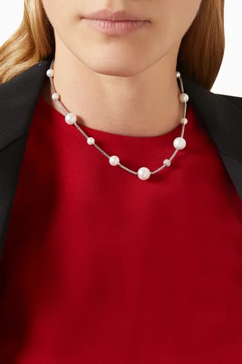 Pearl & Pavé Diamond Necklace in Sterling Silver