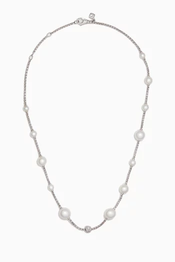 Pearl & Pavé Diamond Necklace in Sterling Silver