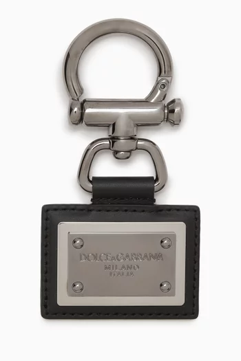 Logo Plaque Keychain in Dauphine Leather