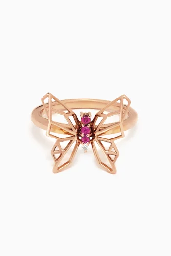 Butterflies Diamond & Pink Sapphire Ring 18kt Rose Gold