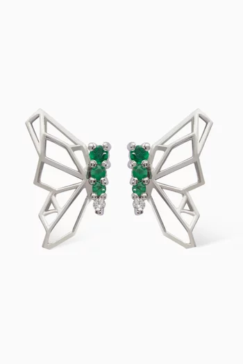 Butterflies Diamond & Emerald Earrings in 18kt White Gold