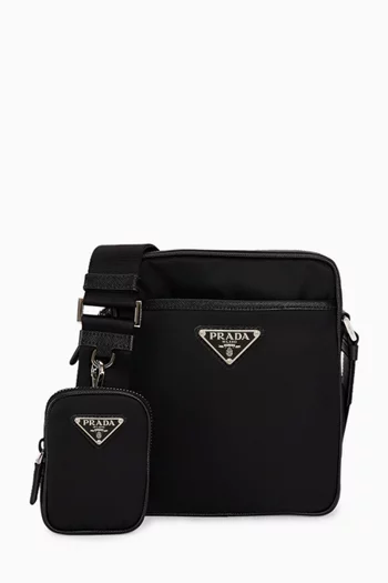 Logo Zip Shoulder Bag in Re-Nylon & Saffiano Leather