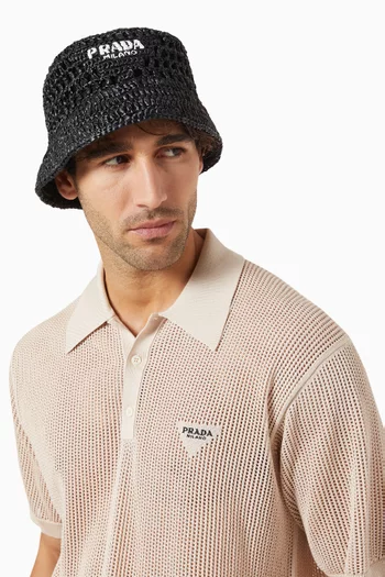 Logo Bucket Hat in Viscose Raffia
