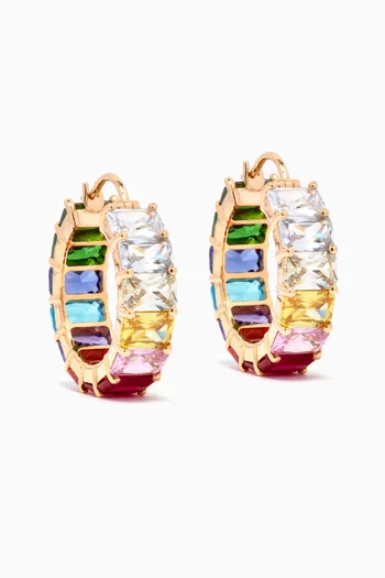 Large Emerald-Cut Rainbow Hoops in 18kt Gold