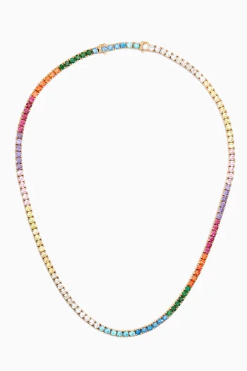 Rainbow Round-cut Tennis Necklace in 18kt Gold