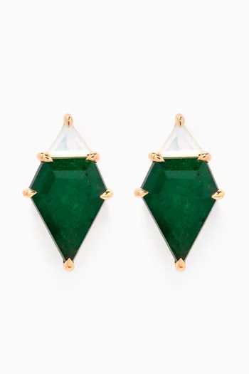 Emerald & Mother of Pearl Shield Stud Earrings in 18kt Gold